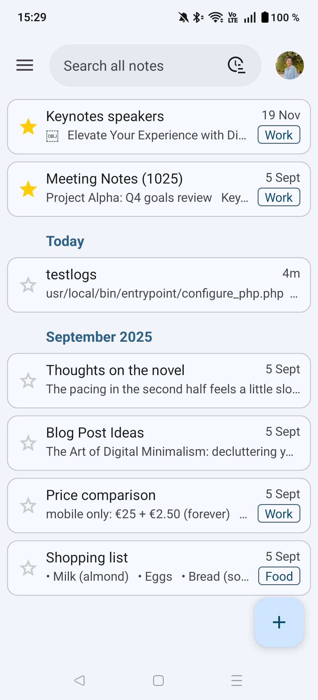 Screenshot of list view